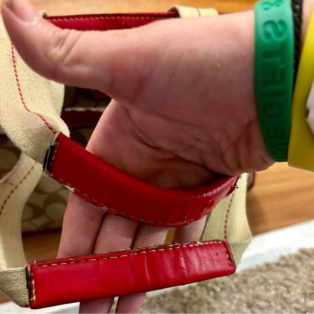 Coach Heritage Stripe Satchel Red leather accents Lot of wear Restoration bag - Picture 12 of 14